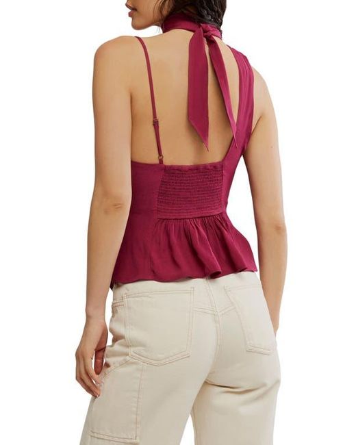 Free People Red True To You Sleeveless Tie Neck Top