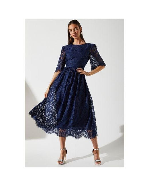 Coast Blue Lace Short Sleeve Midi Dress