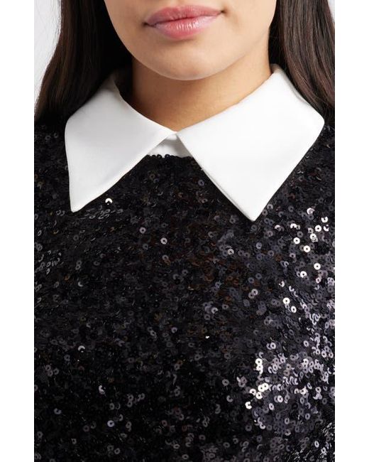 Eliza J Black Collared Long Sleeve Sequin Minidress