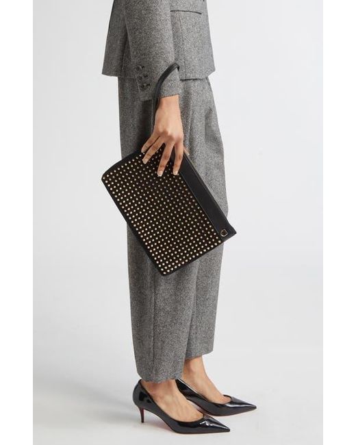 Christian Louboutin Black Funky Crosta Spikes Suede Wristlet