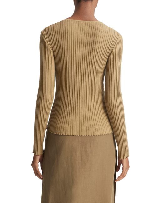 Vince Cotton Blend Rib Henley Sweater in Natural Lyst