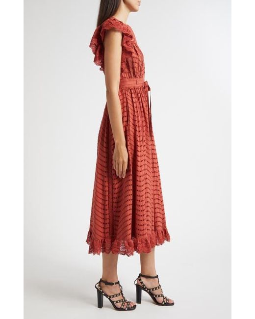 Ulla Johnson Red Olga Flutter Sleeve Midi Dress