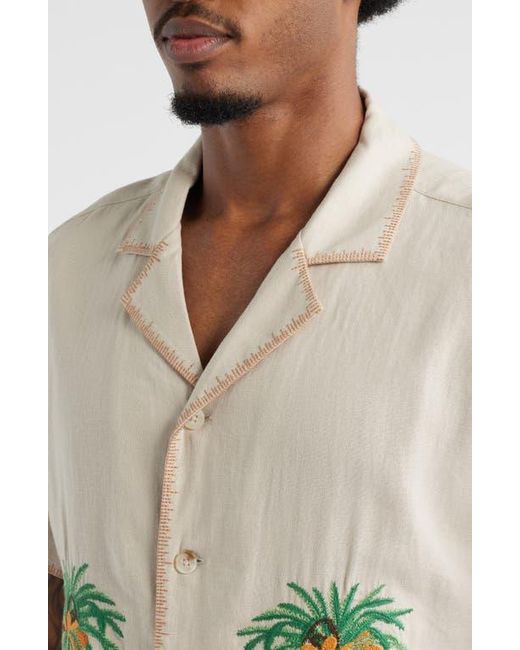 MAVRANS Natural Palm Tree Linen Blend Button-Up Shirt for men