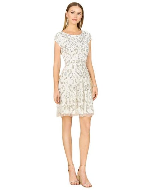 LARA New York White Short Sleeve Beaded Cocktail Dress