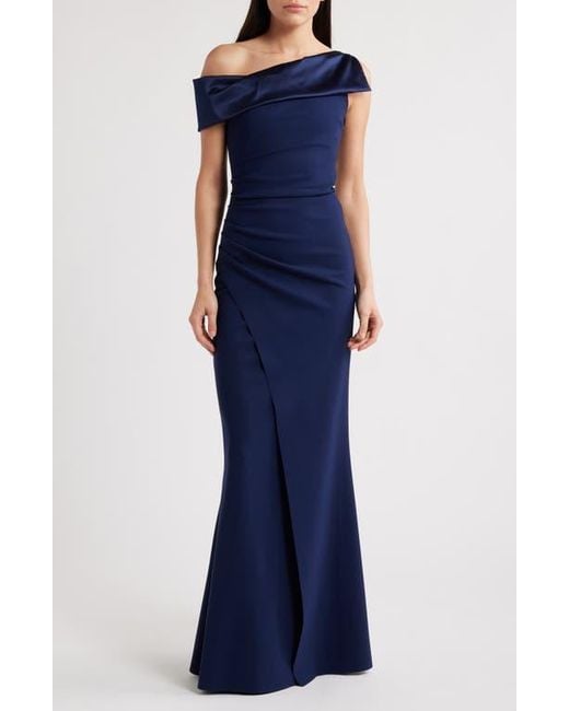 La Petite Robe Di Chiara Boni Women's Blue Koppany Ruched Off The Shoulder  Mermaid Gown