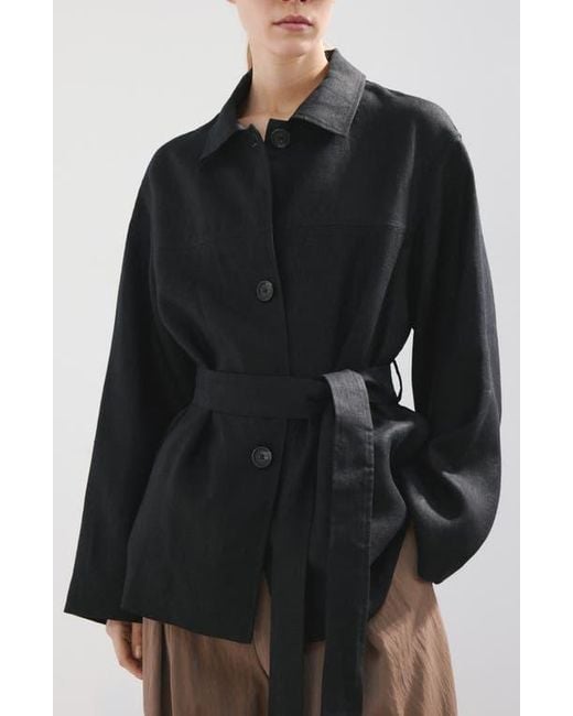 Mango Black Belted Linen Jacket