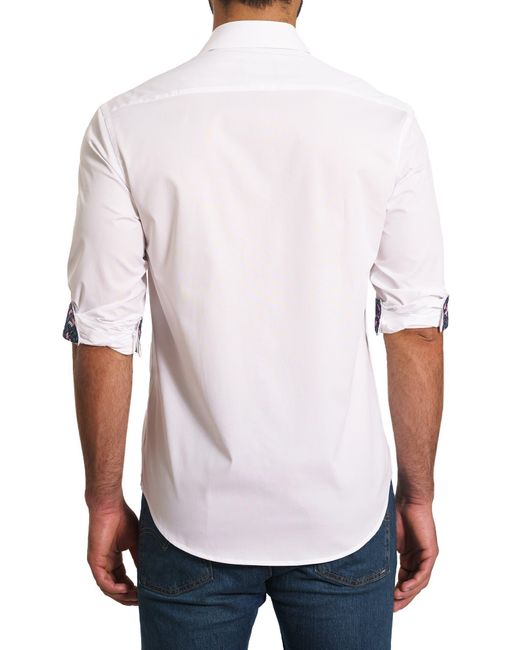Jared Lang White Trim Fit Solid Pima Cotton Button-up Shirt for men