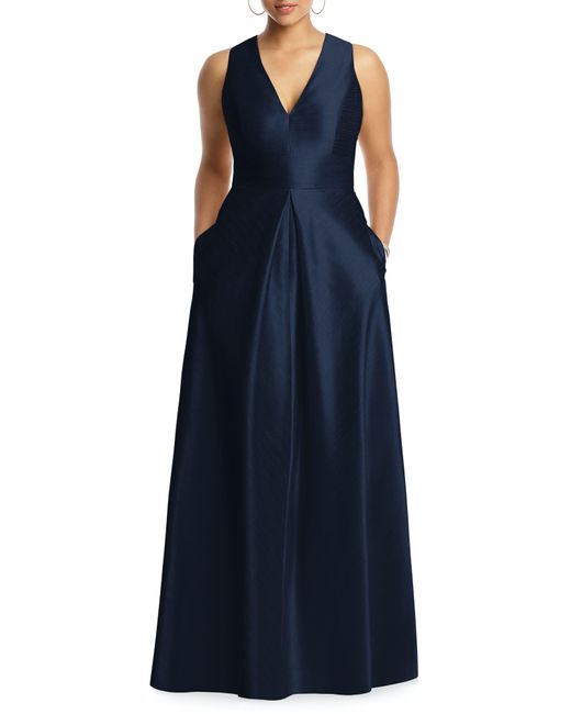 Alfred Sung Blue Dupioni Pleat A-line Gown