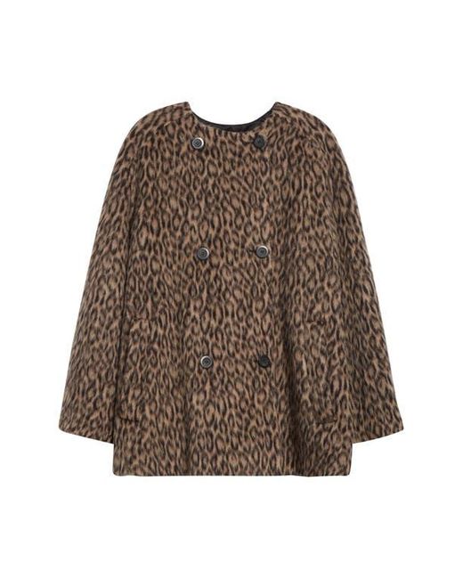 Emporio Armani Brown Leopard Print Wool Blend Double Breasted Jacket