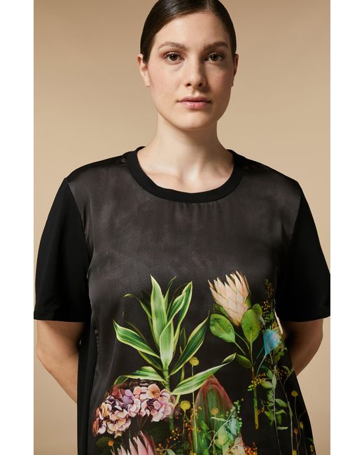 Marina Rinaldi Green Ezio Floral Jersey & Satin T-shirt Dress