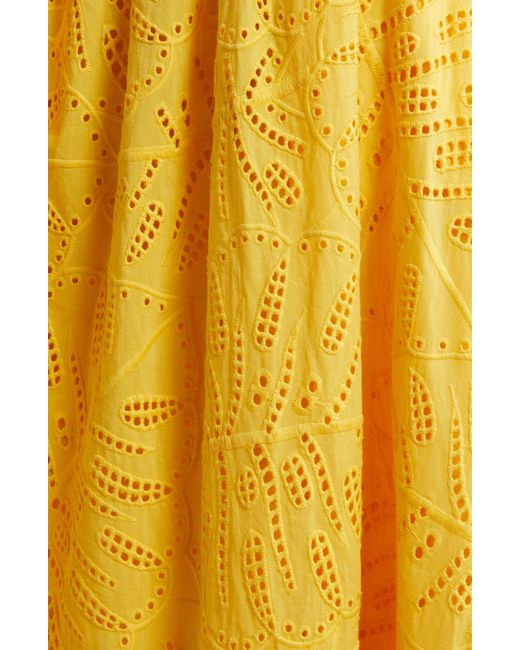 Farm Rio Yellow Monstera Eyelet Embroidered Cotton Skirt