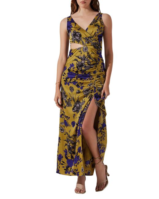 Astr Multicolor Floral Ruched Cutout Dress