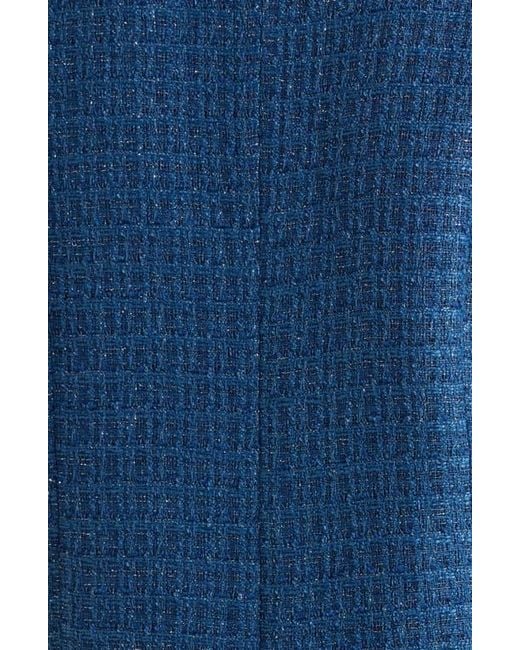 Tahari Blue Collarless Bouclé Jacket