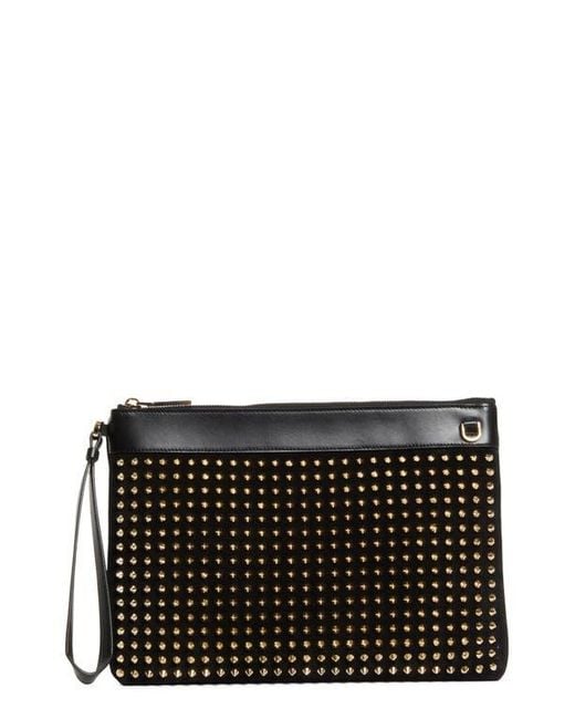 Christian Louboutin Black Funky Crosta Spikes Suede Wristlet