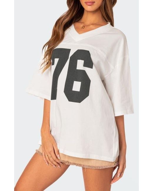 Edikted White 76 Oversize Graphic T-Shirt