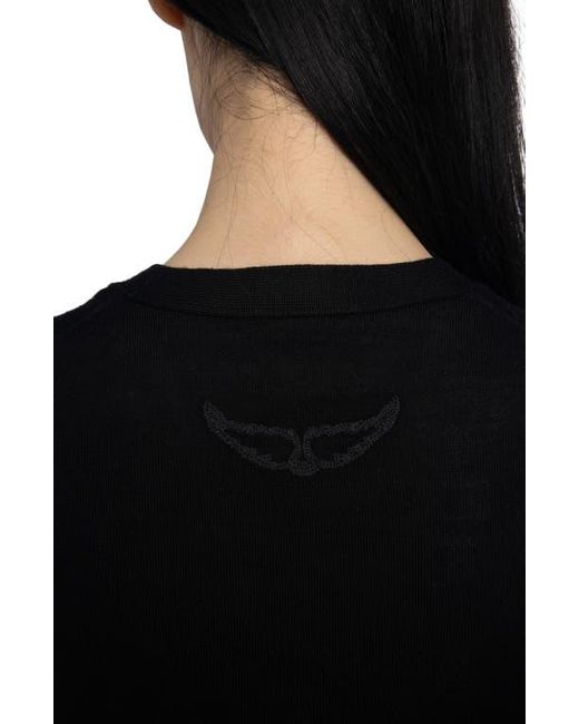 Zadig & Voltaire Black Jemma Crystal Button Merino Wool Cardigan