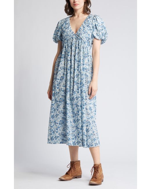 The Great Blue The Gallery Floral Cotton Midi Dress