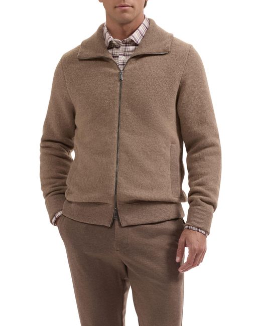 Bugatchi Brown Wool Blend Full Zip Sweater Jacket for men