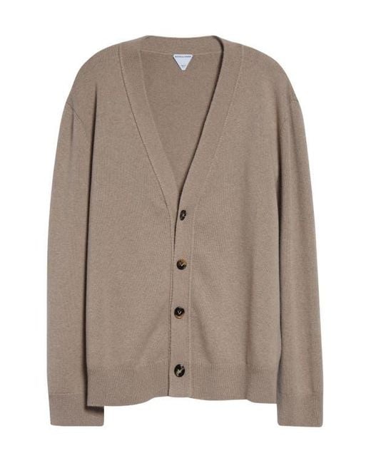 Bottega Veneta Brown Classic Cashmere Blend V-Neck Cardigan With Intrecciato Leather Elbow Patches for men