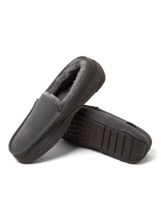 Dearfoams Gray Fireside Melbourne Genuine Shearling Moccasin Slipper for men
