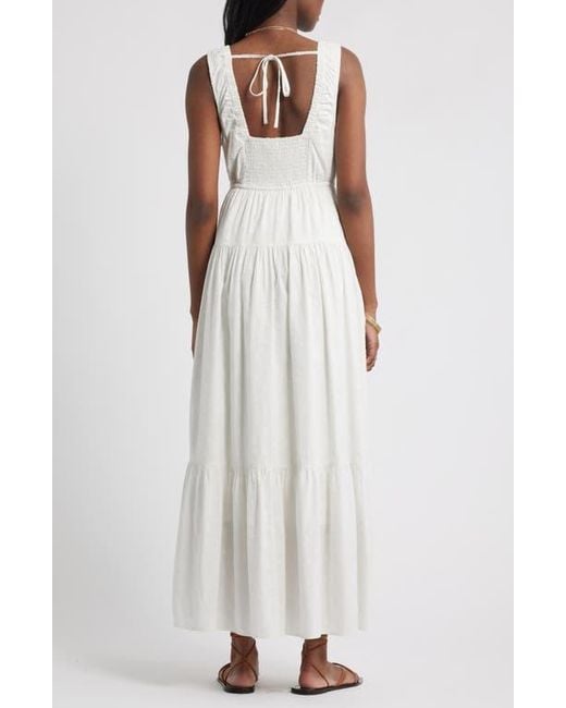 Treasure & Bond White Shirred Cotton Blend Jacquard Sundress