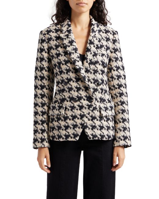 L'Agence White Kenzie Houndstooth Double Breasted Blazer