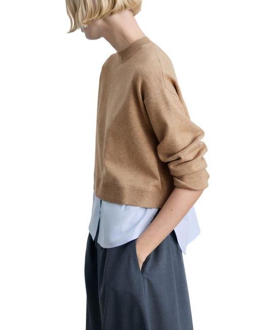 Mango Blue Mixed Media Layered Crewneck Sweater