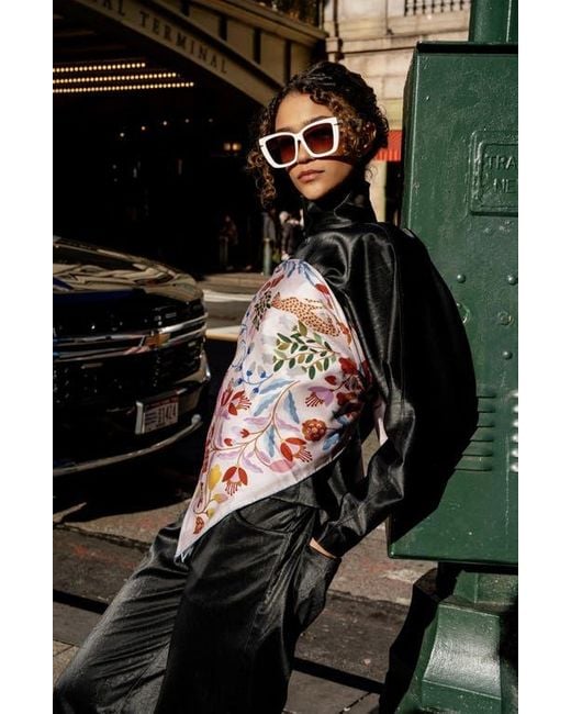 Jessie Zhao New York Pink Double Sided Wool Silk Scarf Of Blossom Jungle