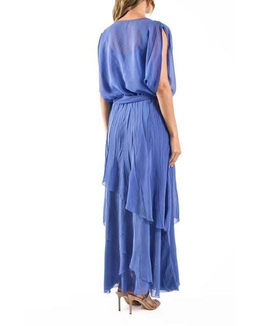 Komarov Blue Charmeuse & Chiffon Blouson Gown
