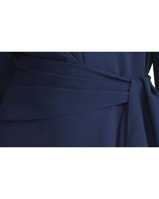Lafayette 148 New York Blue Keyhole Long Sleeve Belted Crepe Dress