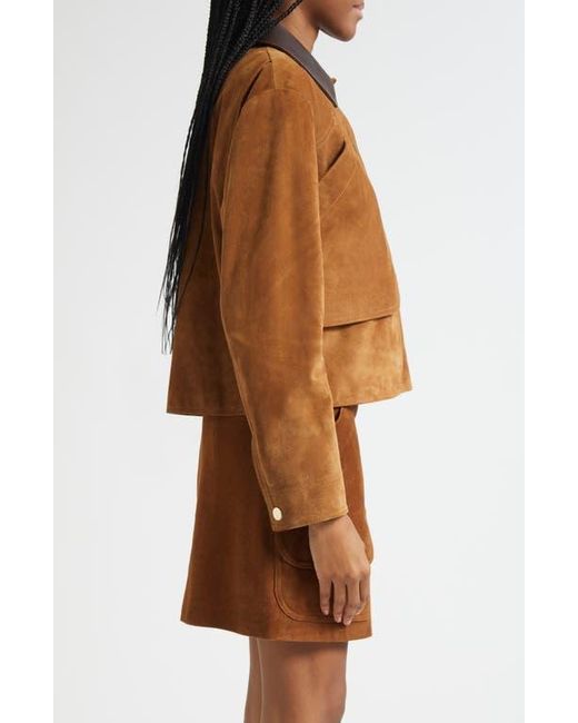 Veronica Beard Brown Walters Crop Suede Barn Jacket