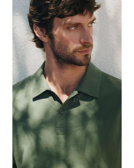 Mango Green Solid Cotton Piqué Polo for men