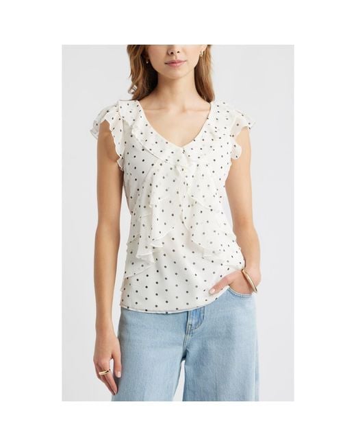 Open Edit White Chiffon Ruffle Top