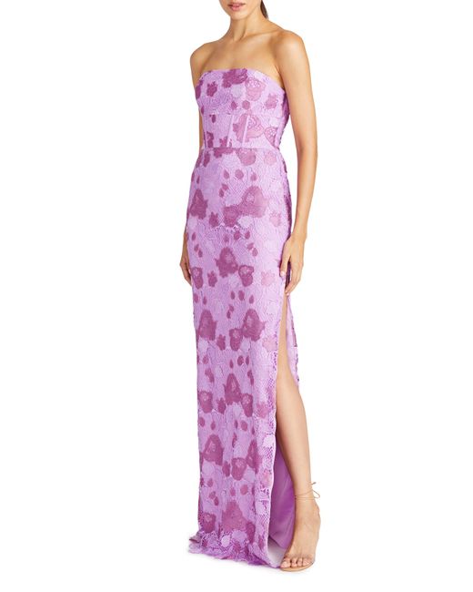 ML Monique Lhuillier Purple Justine Lace Strapless Gown