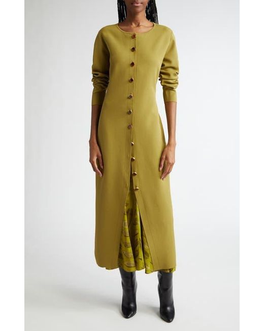 Brandon Maxwell The Emm Long Sleeve Silk Knit Shirtdress in Yellow | Lyst