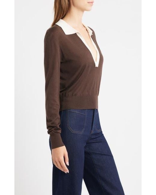 FRAME Blue The Two Tone Cashmere & Silk Blend Polo Sweater