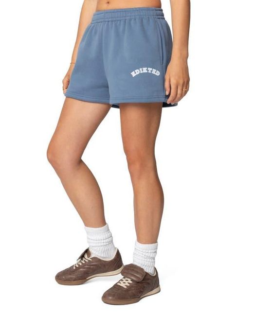 Edikted Blue Beyond Cotton Graphic Sweat Shorts