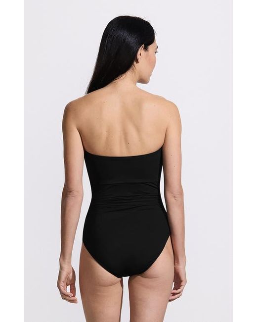 Lands' End Black Slender Suit Multi-Way Bandeau High Leg One Piece Swimsuit