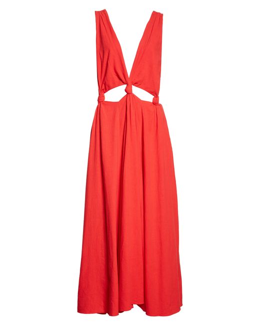 FARM Rio Knot Cutout Waist Linen Blend Dress In Red At Nordstrom Rack ...