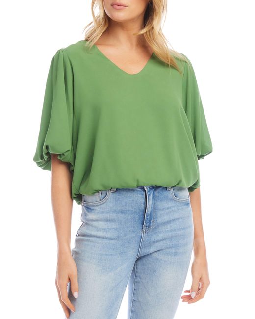 Karen Kane Green Puff Sleeve Crepe Top