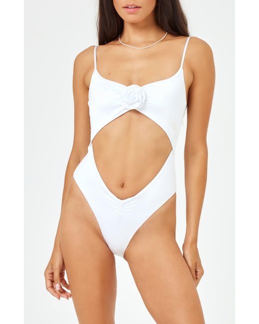 L*Space White Sierra Cutout Rose Appliqué One-piece Swimsuit