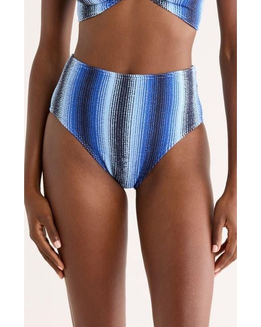 Lemlem Blue Stripe High Leg Bikini Bottoms