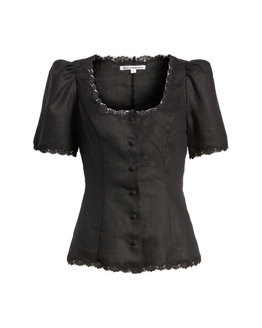 Reformation Black Anabella Linen Button-up Top