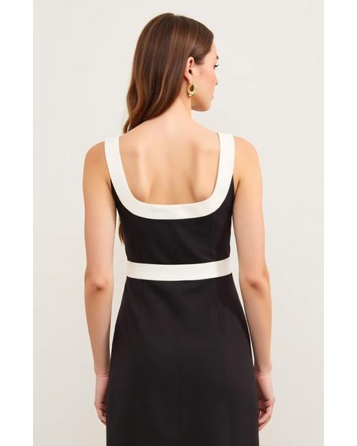 Modenaire Black Sleeveless Mini Dress With Contrast Trim And Square Neckline