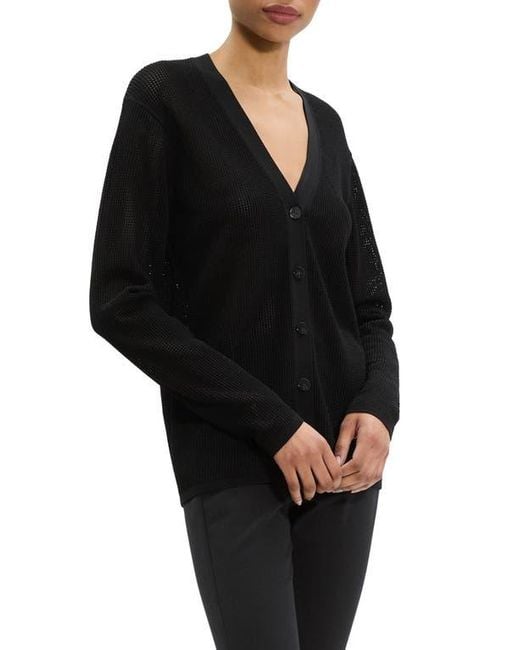 Theory Black Pointelle V-Neck Cardigan