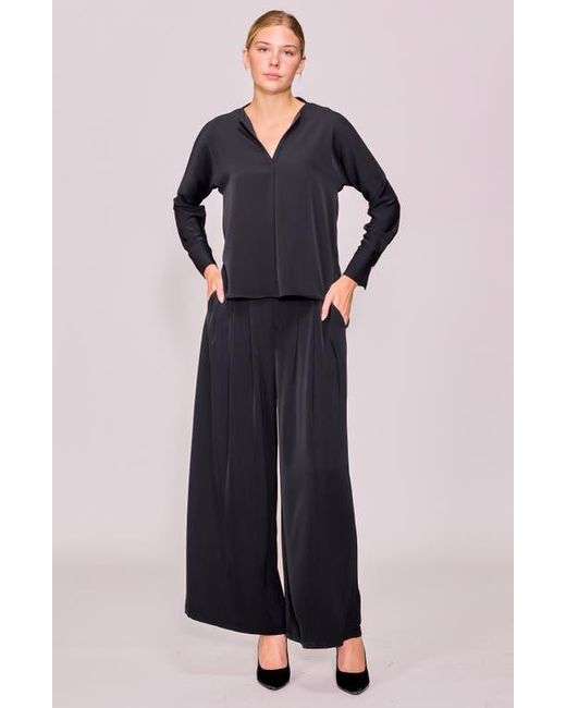 MELLODAY Black Crepe Split Front Top