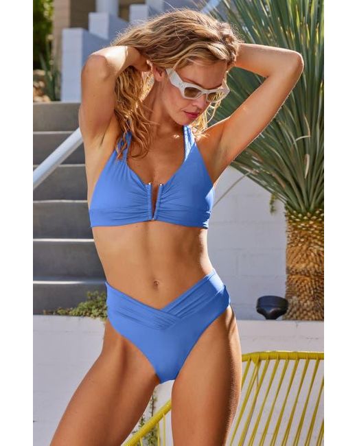Becca Blue Shirred V-Wire Halter Bikini Top
