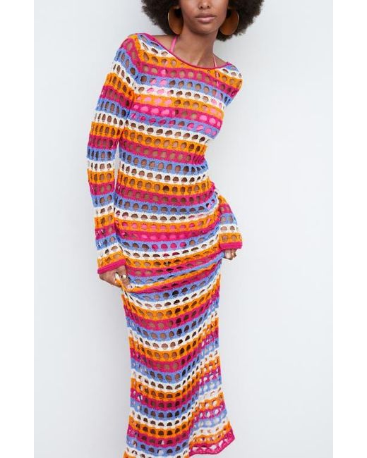 Mango Openwork Long Sleeve Crochet Maxi Dress in Red Lyst
