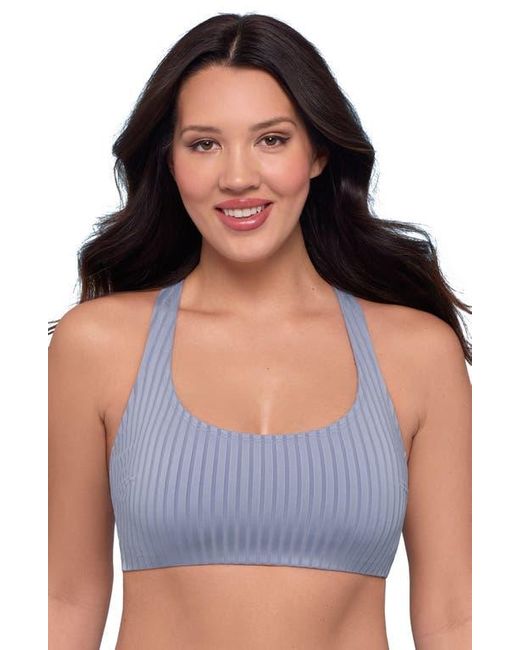 S3 Blue Ribbed Scoopneck Crossback Bikini Top