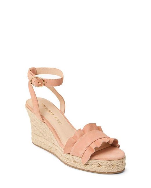 Jack Rogers Pink Rozette Ruffle Espadrille Ankle Strap Platform Wedge Sandal